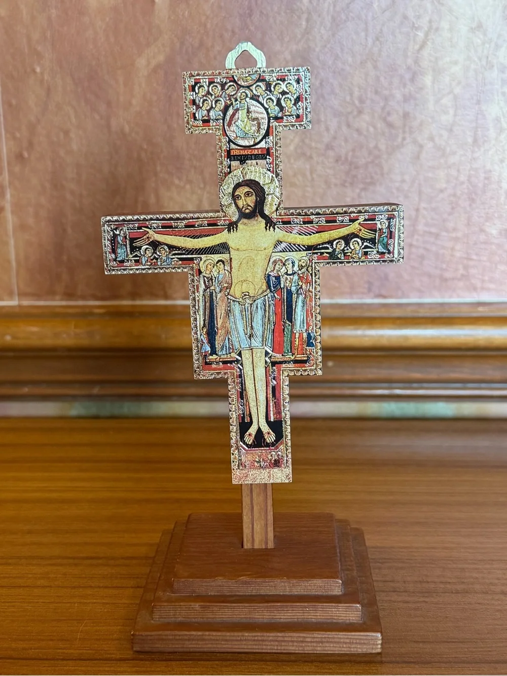 Vintage Standing San Damiano Crucifix Icon Cross - Franciscan Devotional Art